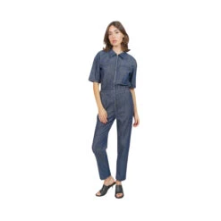 Indigo Katoenen Jumpsuit Met Korte Mouwen Voor Dames F.A.M. Paris Dauphine