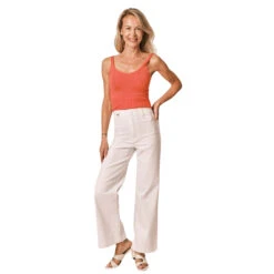 Damesjeans In Wit Stretch Katoen Met Hoge Taille F.A.M. Paris Fauve