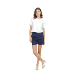 Marineblauwe Stretchkatoenen Damesshort F.A.M. Paris Abby