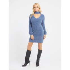 Damesjurk Met Lange Mouwen En V-hals Guess Cutout Sadie -Moss Kopenhagen-winkel guess w3bk0z z3bs0 f71q 14