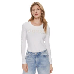 Dames-T-shirt Met Lange Mouwen Guess Pony Hair -Moss Kopenhagen-winkel guess w4ri76 j1314 g011 pure white 1