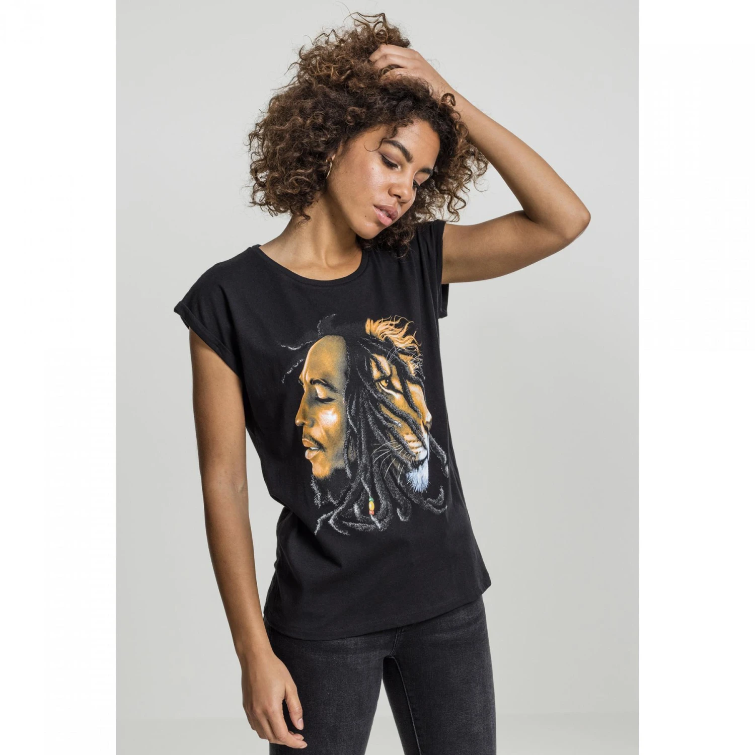 Dames-T-shirt Mister Tee Bob Marley Lion Face 5 Dames-T-shirt Mister Tee Bob Marley Lion Face - Afbeelding 3