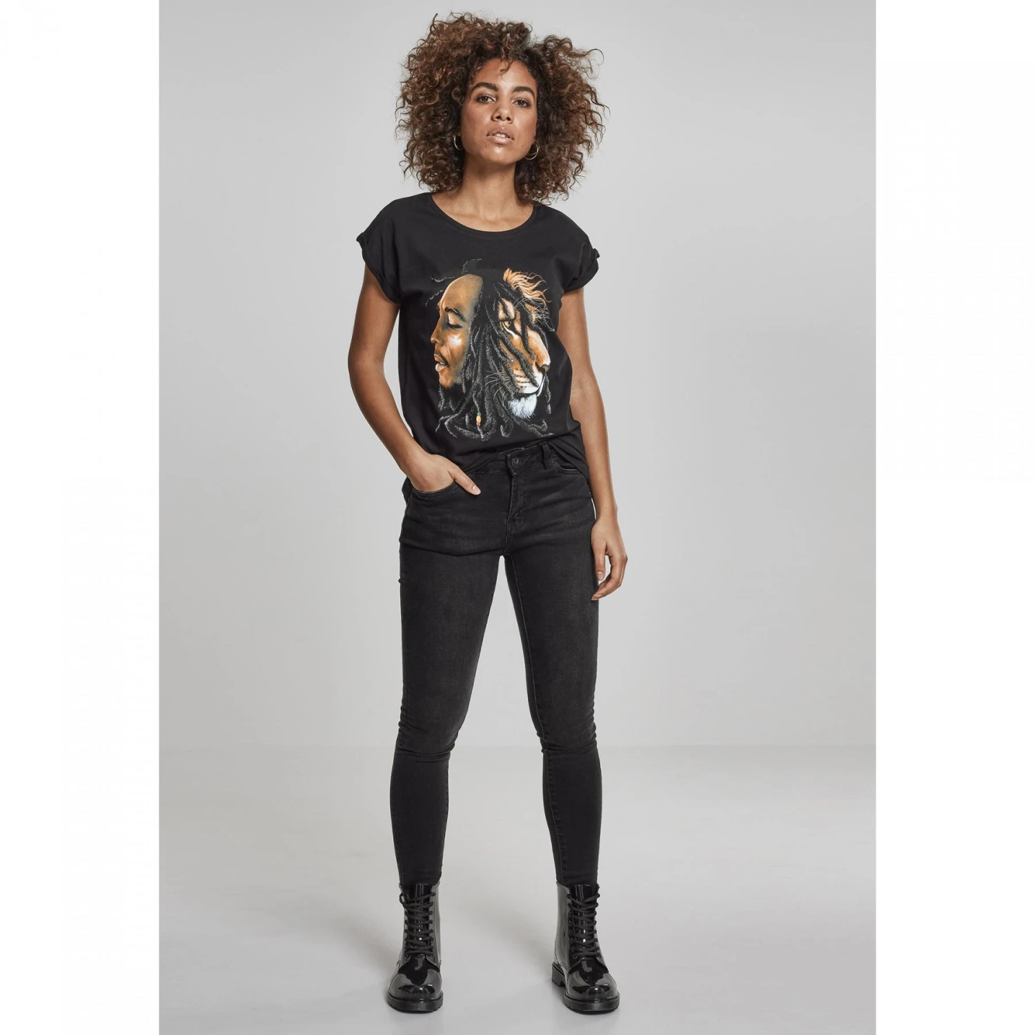 Dames-T-shirt Mister Tee Bob Marley Lion Face 4 Dames-T-shirt Mister Tee Bob Marley Lion Face - Afbeelding 2