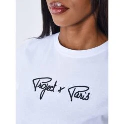 Basic T-shirt Met Geborduurd Logo Voor Dames Project X Paris Signature -Moss Kopenhagen-winkel project x paris f221121 owbk 5