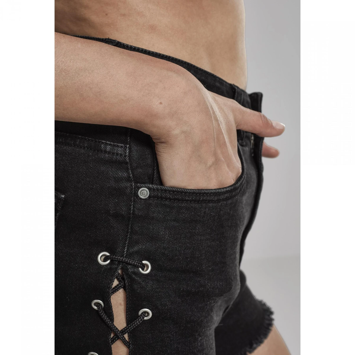 URBAN CLASSICS Dames Shorts Urban Classic Waist Denim Lace Up 5 URBAN CLASSICS Dames Shorts Urban Classic Waist Denim Lace Up - Afbeelding 3