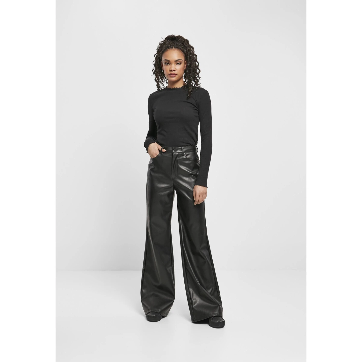 Damesbroek Urban Classics Faux Leather Wide Leg 4 Damesbroek Urban Classics Faux Leather Wide Leg - Afbeelding 2